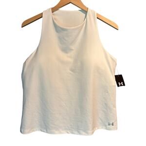 Running NWT Under Armor White Fitted Crop Top Shelf Bra Workout Top Size 1X Gym